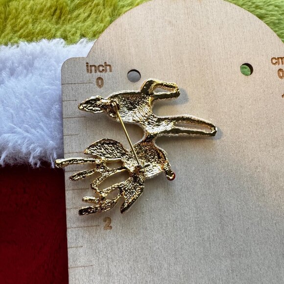 Vintage Style Reindeer Brooch Gold Glitter Flocked Holiday Christmas Pin 2.25" - Picture 5 of 5